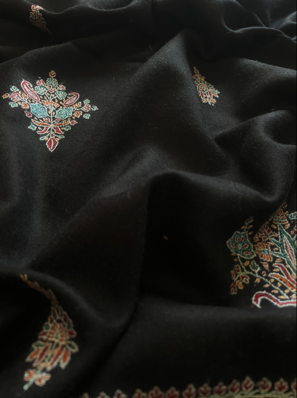 Butidar Sozni Hand Embroidered Black Shawl - Image 3